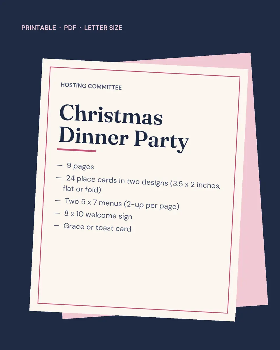Christmas Dinner Party Printable Set: cover of the printable set