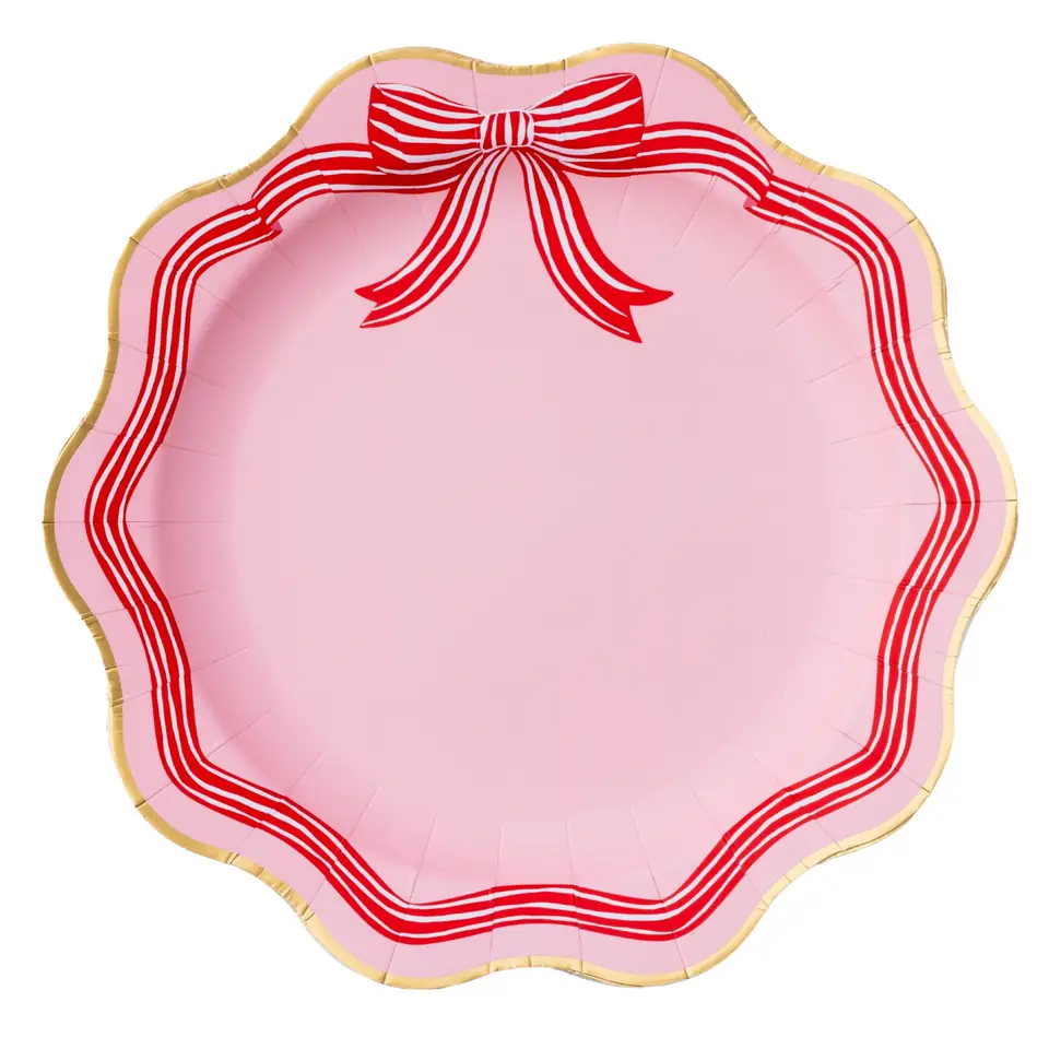 Pink Peppermint Bow scalloped dinner plate