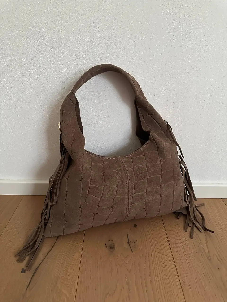Italian Suede Fringe Hobo Bag, view 4