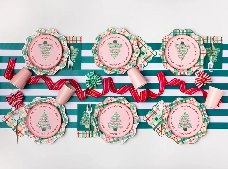 Pink Christmas Tree Dessert Plates (8)