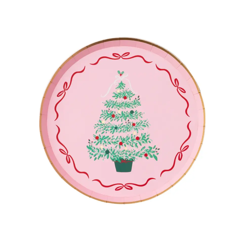 Pink Christmas Tree Dessert Plates (8), view 2