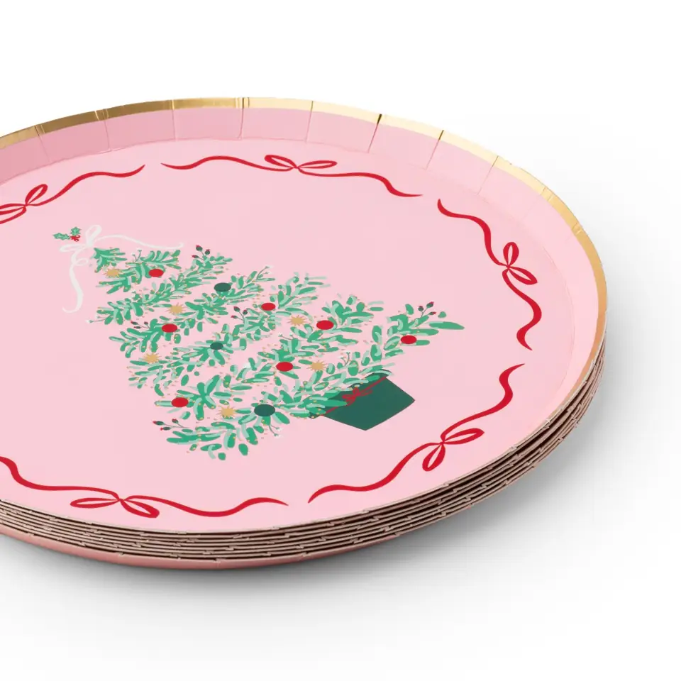 Pink Christmas Tree Dessert Plates (8), view 3